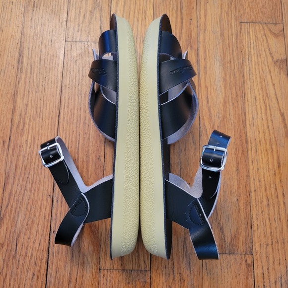 Sun San Sandals Black Leather Strappy Buckle 7 Summer Comfort Neutral Beach - Picture 5 of 9
